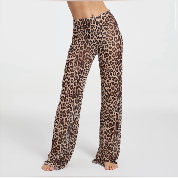New Good American Sheer Mesh Wide Leg Pants Leopard Cover Up Club Sz M - Picture 13 of 14